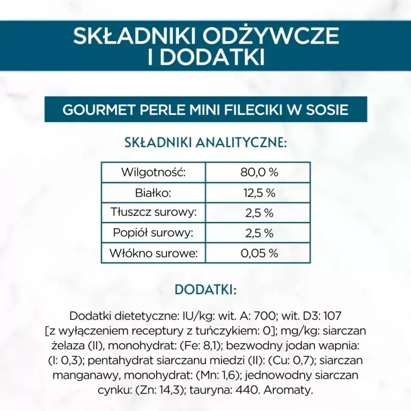 Šlapias kačių ėdalas Purina Nestlé GOURMET Perle Mini filė padaže, pakeliai 60 x 85 g, suaugusioms katėms, 80% drėgmės