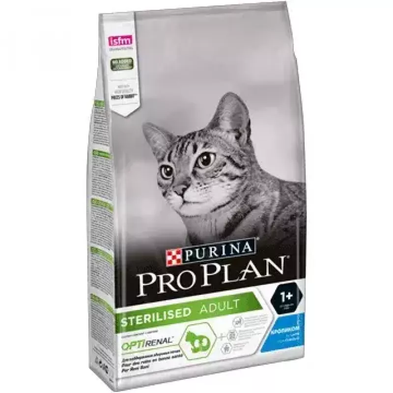 Sausas kačių ėdalas Purina Pro Plan Sterilised OPTIrenal Adult Rabbit 1,5 kg – inkstų palaikymui, 41% baltymų, 12% riebalų