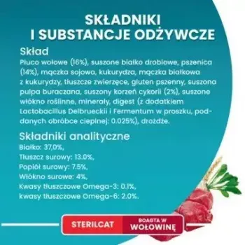 Sausas kačių ėdalas Purina Nestlé One Sterilcat Jautiena 9,75 kg – suaugusioms sterilizuotoms katėms, 37% baltymų
