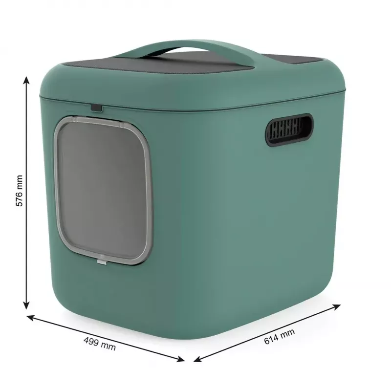 Kačių tualetas rotho Biala XL Green Easy Clean Design – didelis plastikinis tualetas su anglies filtru, 499×576×614 mm