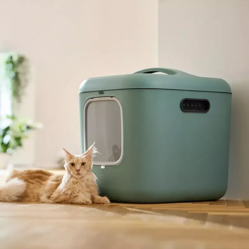 Kačių tualetas rotho Biala XL Green Easy Clean Design – didelis plastikinis tualetas su anglies filtru, 499×576×614 mm