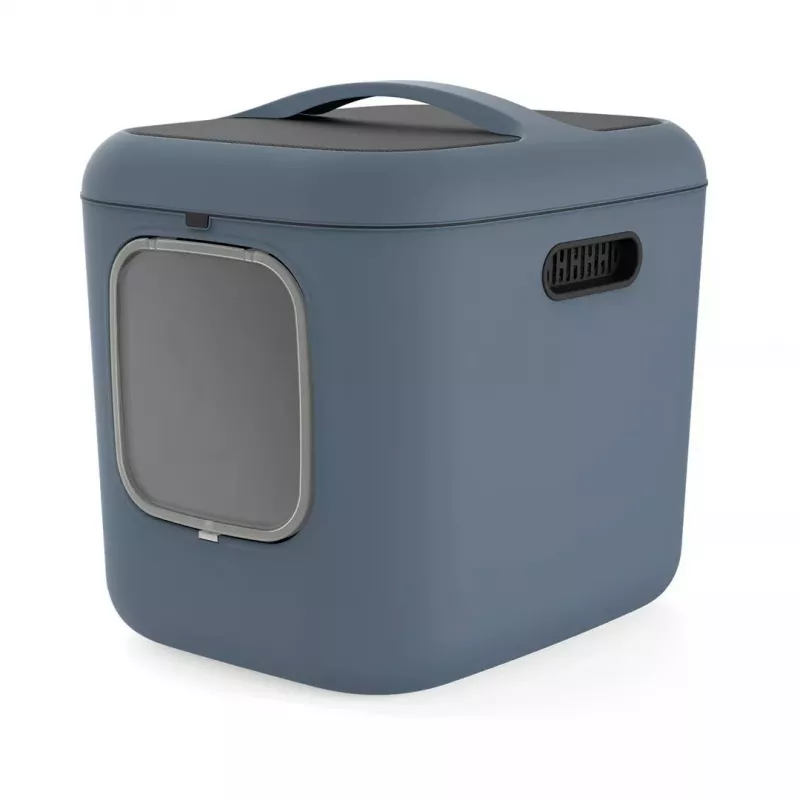 rotho Biala XL didelis plastikinis katės kraiko dėžė mėlyna su anglies filtru ir pakabinimo anga 576×499×614 mm 2,5 kg