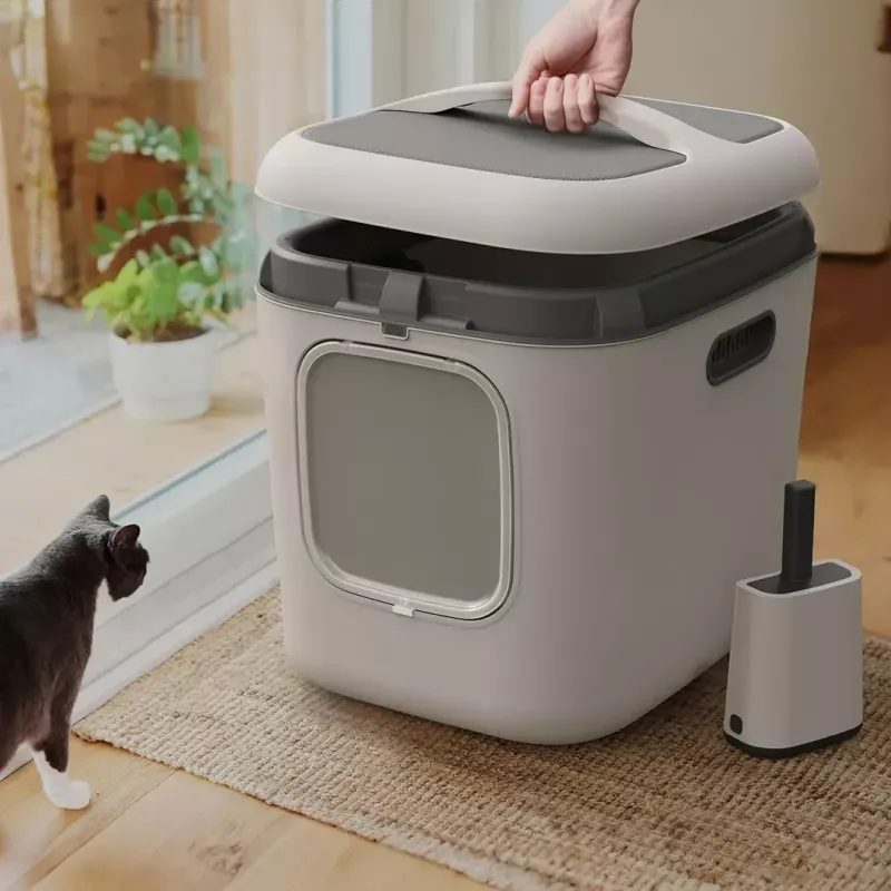rotho Biala XL didelis plastikinis katės kraiko dėklas baltas su anglies filtru