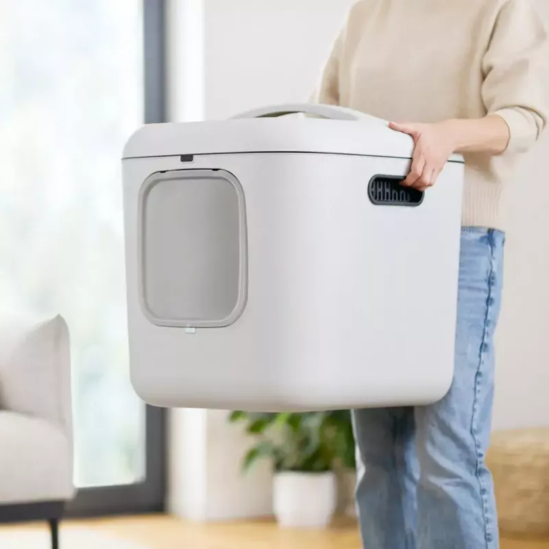 rotho Biala XL didelis plastikinis katės kraiko dėklas baltas su anglies filtru
