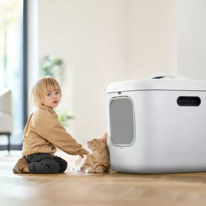 rotho Biala XL didelis plastikinis katės kraiko dėklas baltas su anglies filtru