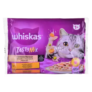 Šlapias kačių ėdalas Whiskas 85 g maišelis, suaugusioms katėms, 4 x 85 g, vištienos/ėrienos skonio, drėgnumas 83,5%, baltymai 7%