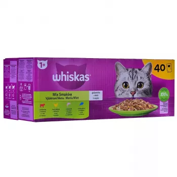 Šlapias kačių ėdalas Whiskas Mix Favourites drebučiuose, 40 x 85 g skardinės, tuno skonio, suaugusioms katėms