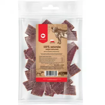Šlapias šunų ėdalas MACED Beef 100% Nature, 500 g – suaugusiems šunims, baltymai 56,9%, riebalai 21,5%, drėgmė 10,1%