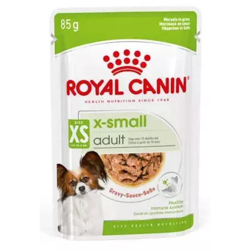 Šlapias šunų ėdalas Royal Canin X-Small Puppy Meat 85 g paketėliai, 12 x 85 g, labai mažoms/mažoms veislėms