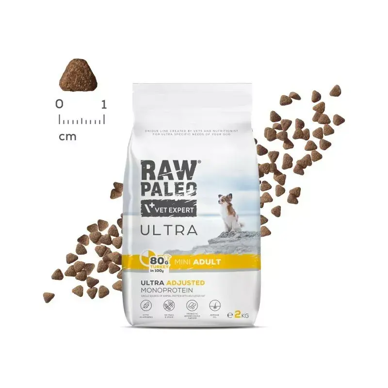 VETEXPERT RAW PALEO Ultra Mini Adult Turkey sausas ėdalas šunims, 2 kg