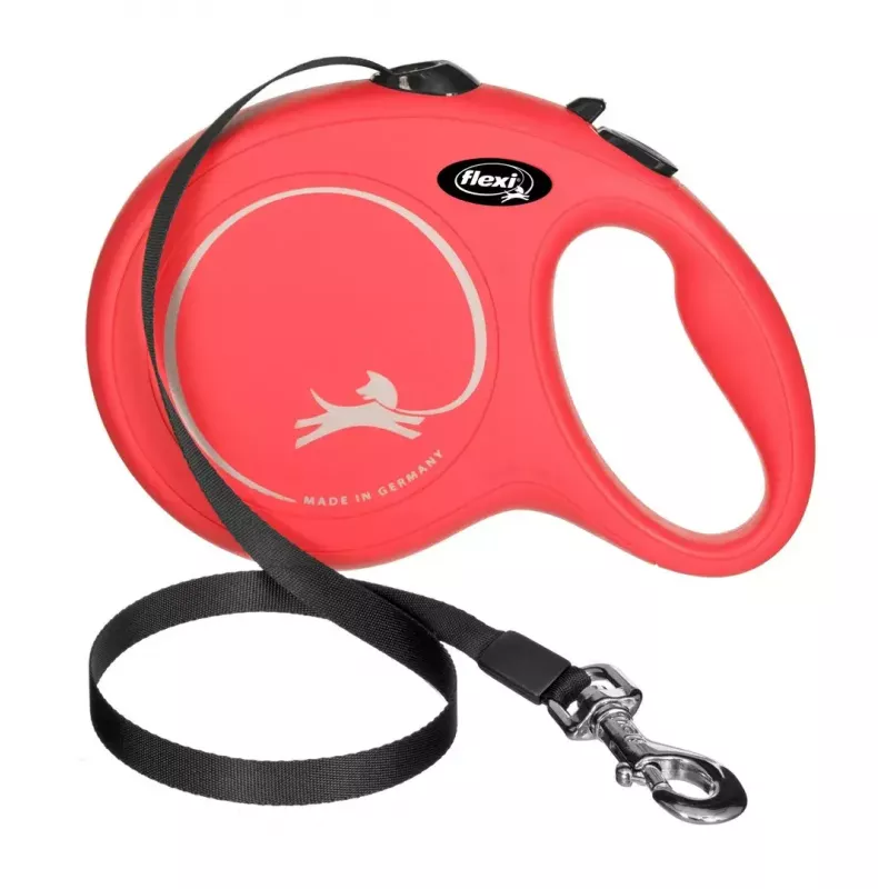 Ištempiamas šuns pavadėlis Flexi New Classic 5 m, juoda nailono juosta, didelėms veislėms iki 50 kg