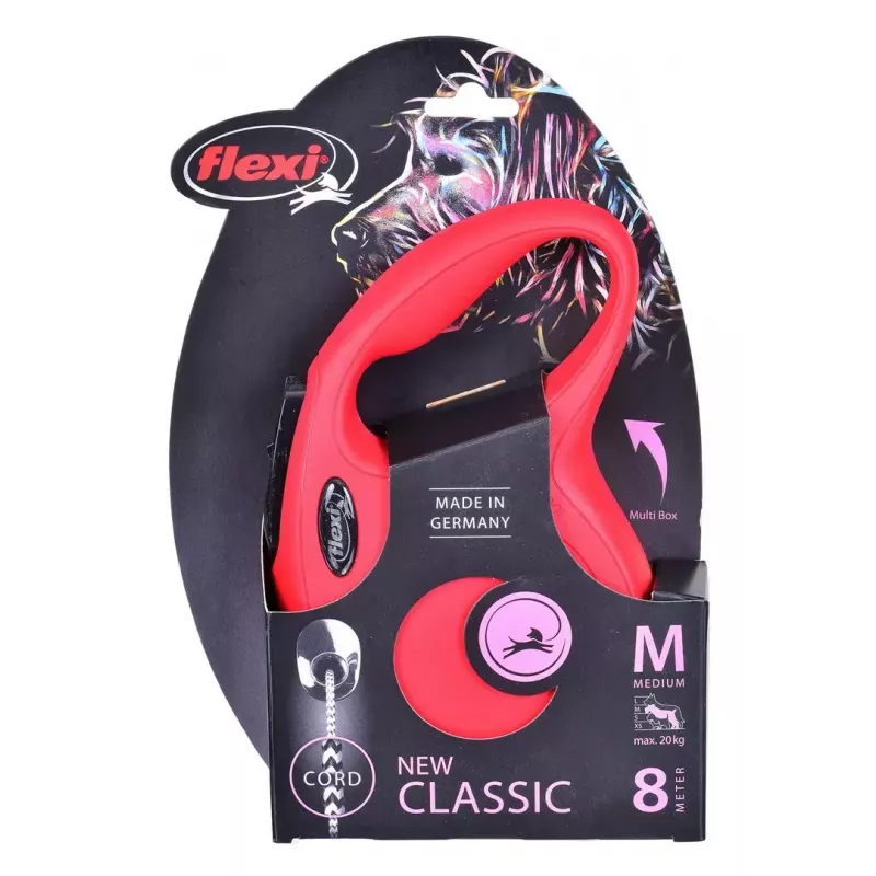 Flexi New Classic M – ištraukiamas pavadėlis šunims, virvutinis, vidutiniams šunims, 8 m, max apkrova 20 kg, juodas