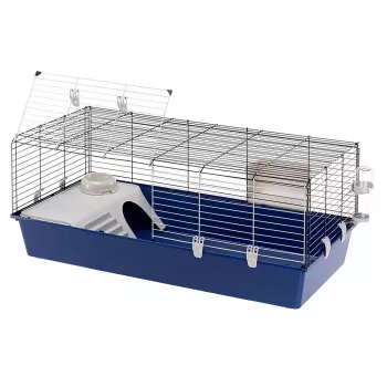 Narvelis triušiams FERPLAST Rabbit 120 Mėlynas – metalinis ir plastikinis triušių narvas 1180×585×495 mm, tinka 5–9,9 kg triušiams