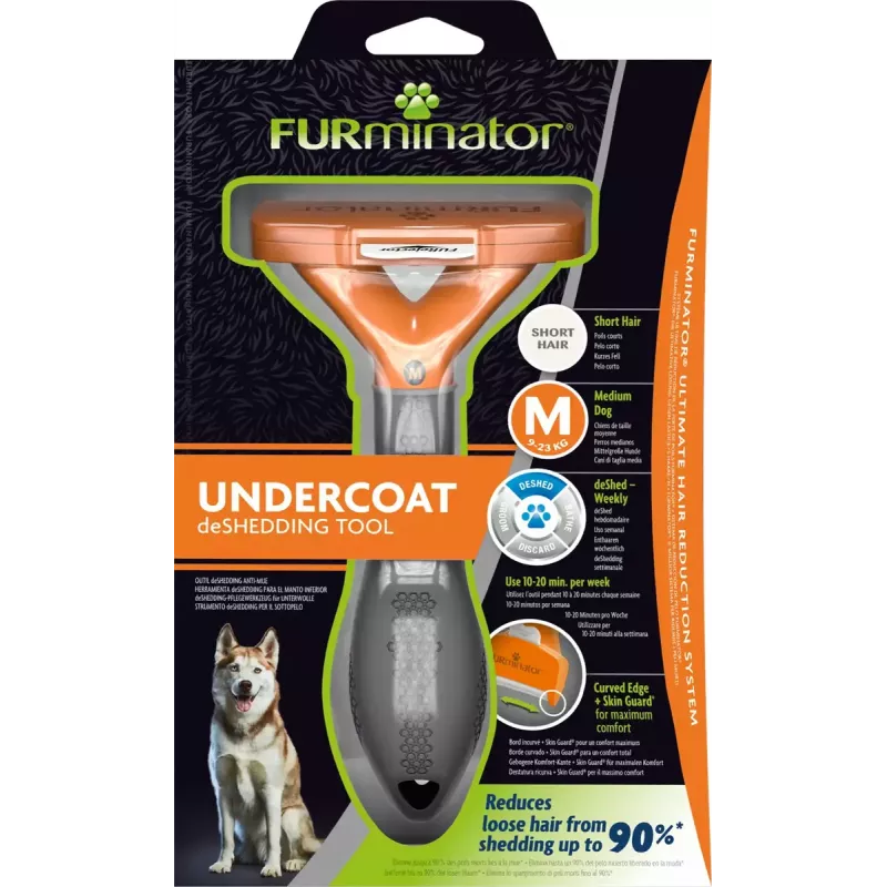 FURminator FUR151388 šalinimo šepetys vidutiniams šunims (10–25 kg), trumpas kailis, pilkai oranžinis
