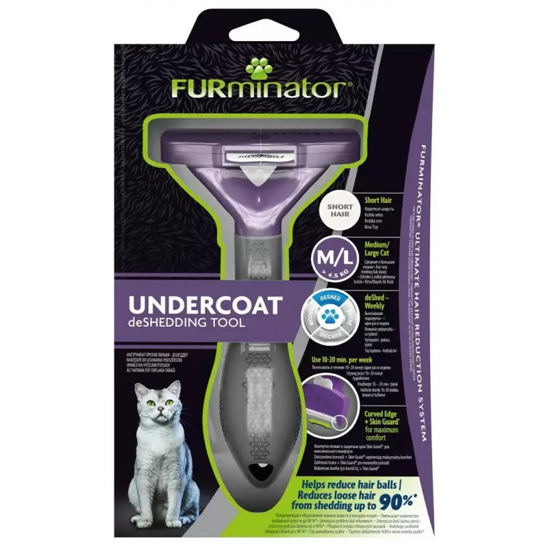 FURminator M/L šalinimo įrankis trumpaplaukėms katėms su ergonomiška rankena ir nerūdijančio plieno briauna, 270 g