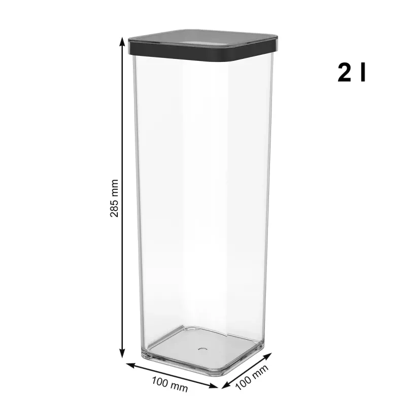 Rotho 1160608080 talpykla pašarams 2 L juoda permatoma, 100×100×285 mm, technopolimeras