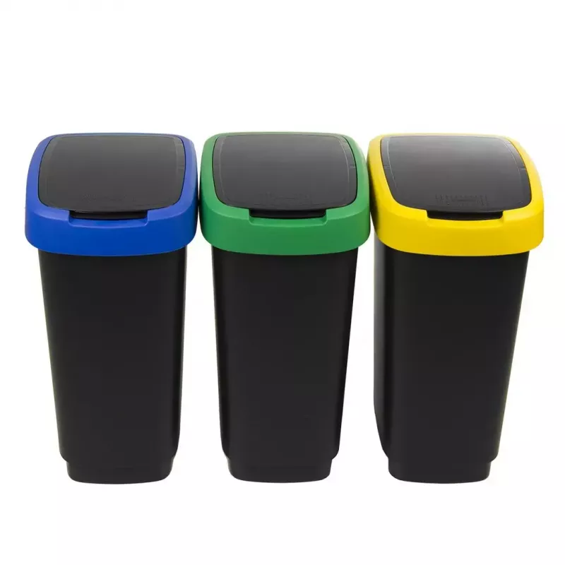 Trijų sekcijų atliekų rūšiuotuvas rotho Twist 3 × 25 L (technopolimeras, juoda, 252×333×476 mm)