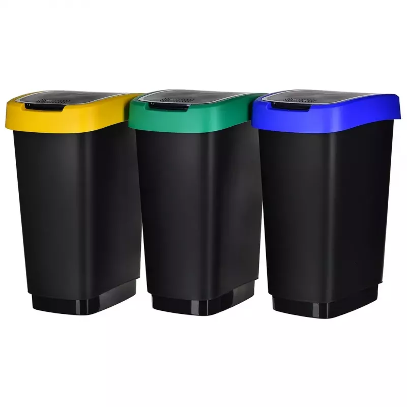 Trijų sekcijų atliekų rūšiuotuvas rotho Twist 3 × 25 L (technopolimeras, juoda, 252×333×476 mm)