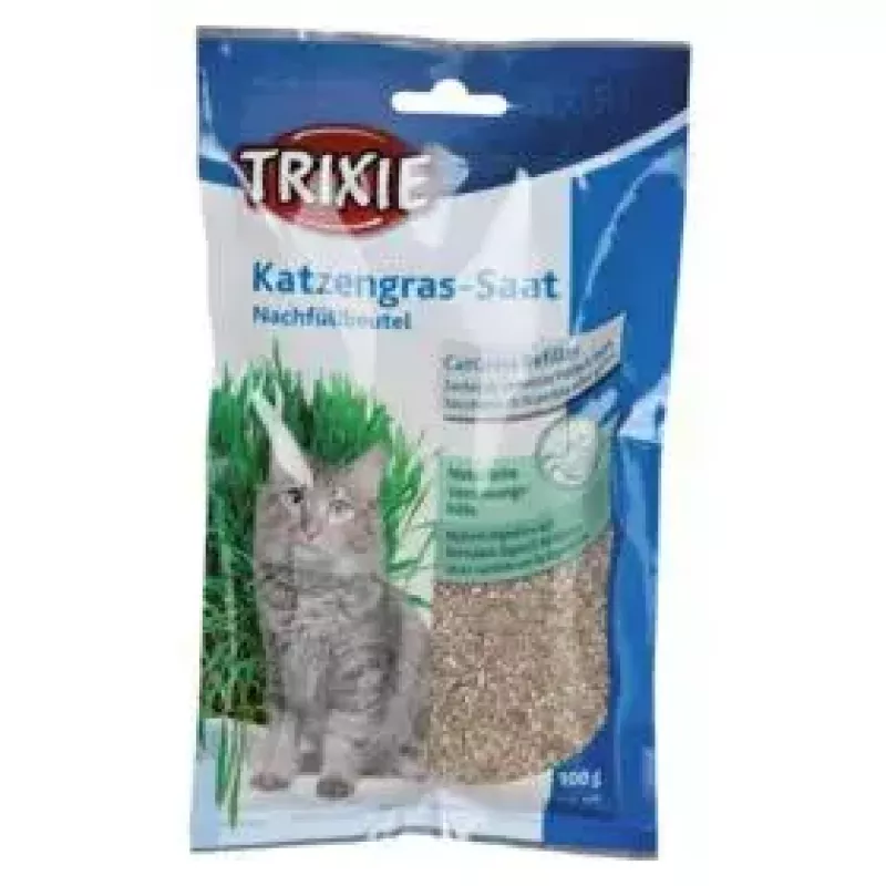 Žolės skanėstas katėms Trixie 4236 maišelis 100 g – augalinis augintinis, palengvina kirmėlių šalinimą