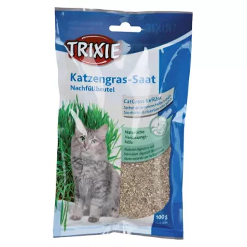 Žolės skanėstas katėms Trixie 4236 maišelis 100 g – augalinis augintinis, palengvina kirmėlių šalinimą