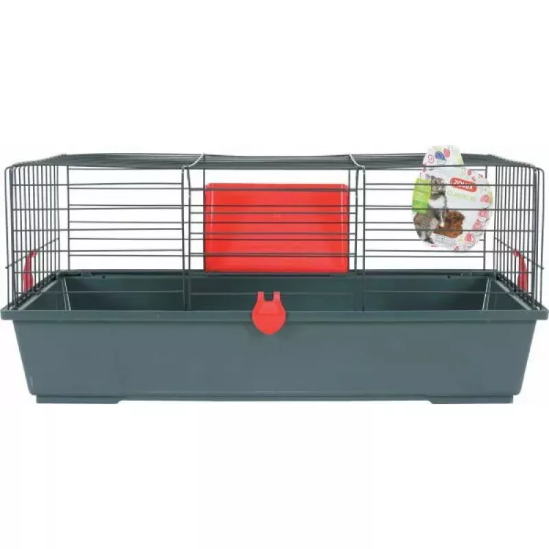 Narvelis graužikams ZOLUX Classic 80 – dviejų lygių metalo ir plastiko, 800×430×330 mm, 31 mm tarpeliai, pilkai raudonas