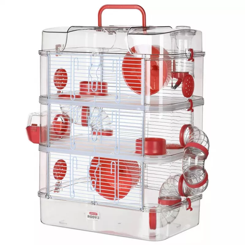 Narvelis graužikams ZOLUX Rody3 Trio – metalinis/plastikinis, 410×270×530 mm, 3 kg, su bėgimo ratuku