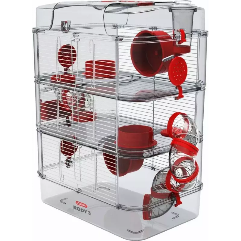 Narvelis graužikams ZOLUX Rody3 Trio – metalinis/plastikinis, 410×270×530 mm, 3 kg, su bėgimo ratuku