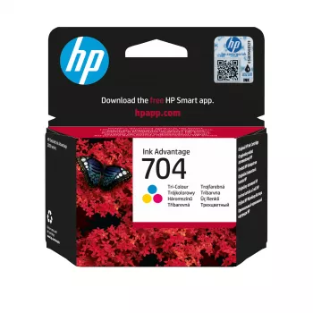 HP 704 Original spalvota kasetė, žydra, rausvai violetinė, geltona, 1 vnt., 200 puslapių