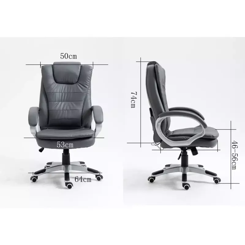 Šildoma biuro kėdė ActiveJet YK7304 pilka – odinė sėdynė ir atlošas, reguliuojamas aukštis 45–55 cm