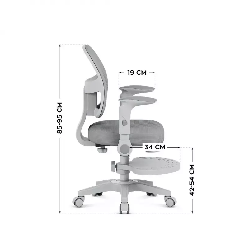 Sukamoji kėdė mark adler Junior 5.0 – ergonominis tinklinis atlošas, putų sėdynė, reguliuojamas aukštis 42–54 cm, pilka
