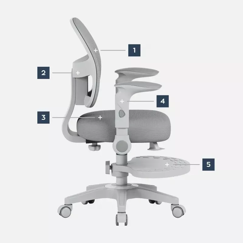 Sukamoji kėdė mark adler Junior 5.0 – ergonominis tinklinis atlošas, putų sėdynė, reguliuojamas aukštis 42–54 cm, pilka