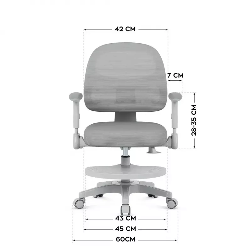 Sukamoji kėdė mark adler Junior 5.0 – ergonominis tinklinis atlošas, putų sėdynė, reguliuojamas aukštis 42–54 cm, pilka