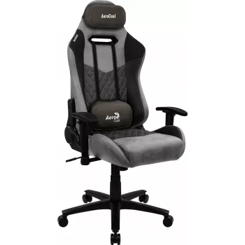 Žaidimų kėdė AEROCOOL DUKE AeroSuede juoda pilka — 2D porankiai, butterfly mechanizmas, max vartotojas 150 kg