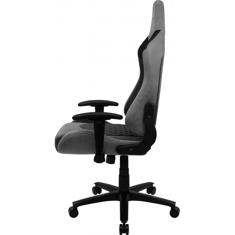 Žaidimų kėdė AEROCOOL DUKE AeroSuede juoda pilka — 2D porankiai, butterfly mechanizmas, max vartotojas 150 kg