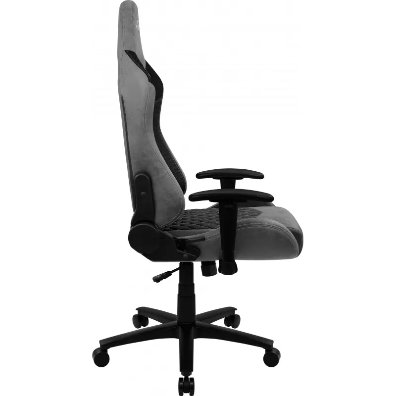 Žaidimų kėdė AEROCOOL DUKE AeroSuede juoda pilka — 2D porankiai, butterfly mechanizmas, max vartotojas 150 kg