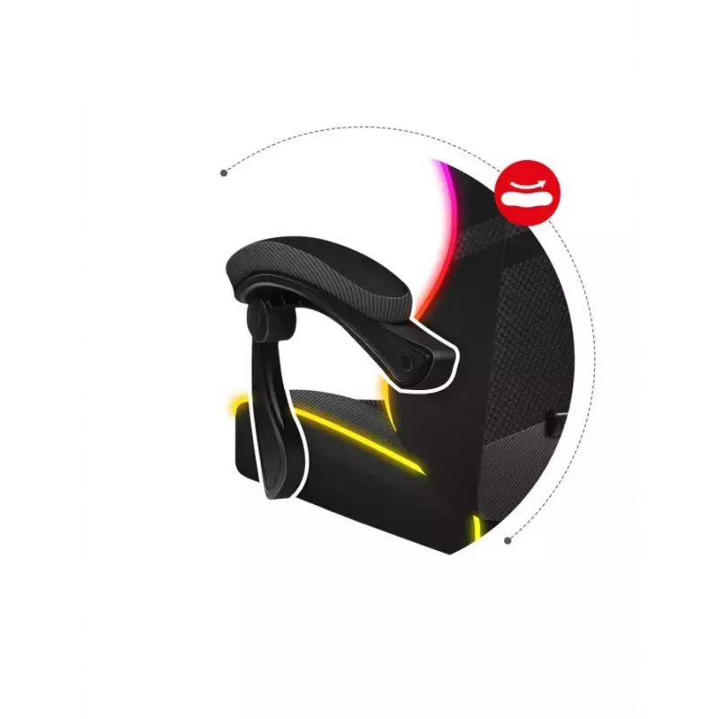 Žaidimų kėdė Huzaro FORCE 4.4 RGB Black – audeklinė prikimšta sėdynė, reguliuojamas atlošas, RGB apšvietimas, iki 130 kg