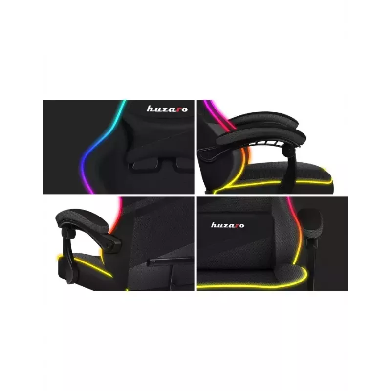Žaidimų kėdė Huzaro FORCE 4.4 RGB Black – audeklinė prikimšta sėdynė, reguliuojamas atlošas, RGB apšvietimas, iki 130 kg