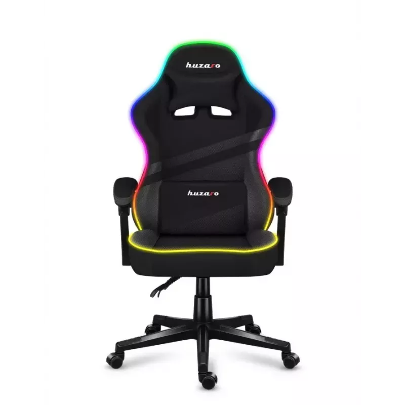 Žaidimų kėdė Huzaro FORCE 4.4 RGB Black – audeklinė prikimšta sėdynė, reguliuojamas atlošas, RGB apšvietimas, iki 130 kg