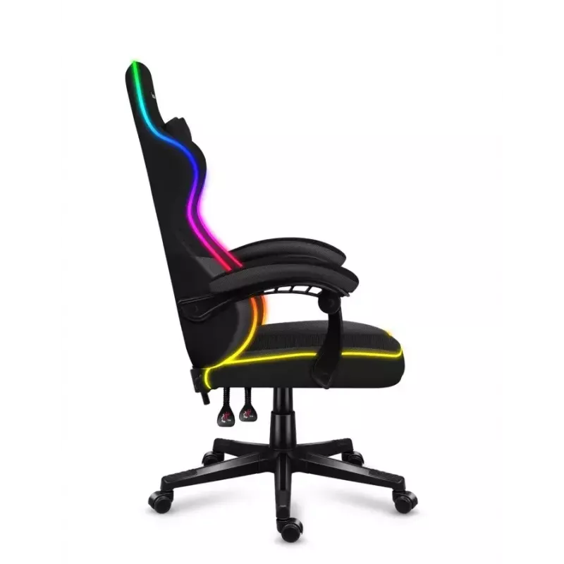 Žaidimų kėdė Huzaro FORCE 4.4 RGB Black – audeklinė prikimšta sėdynė, reguliuojamas atlošas, RGB apšvietimas, iki 130 kg