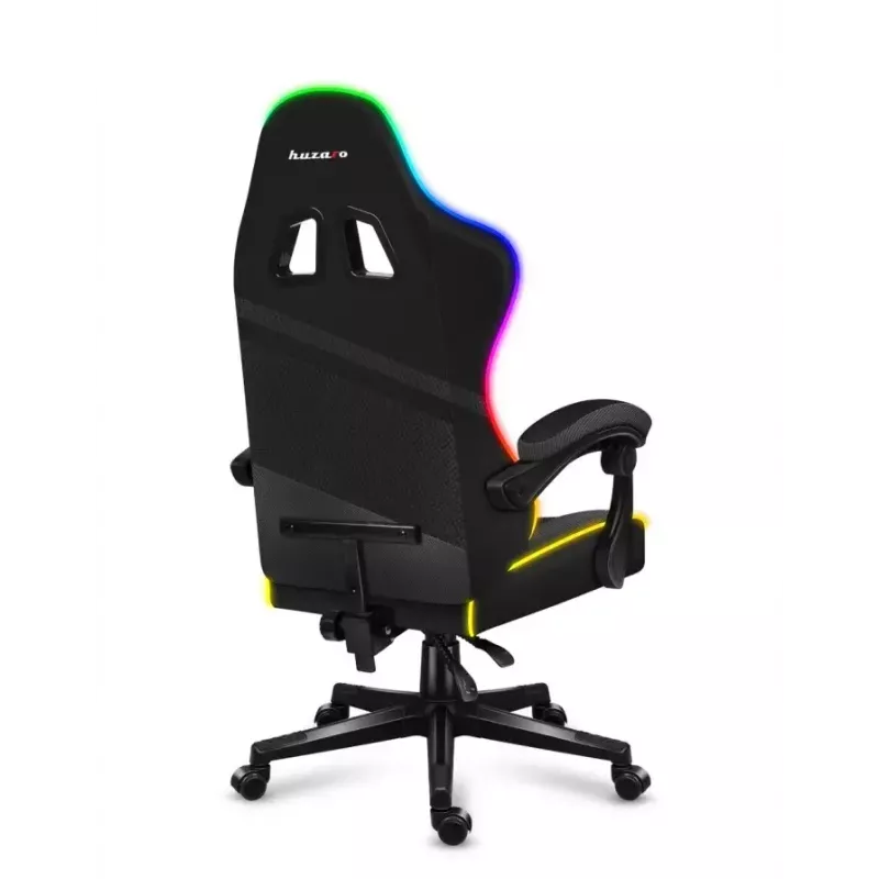 Žaidimų kėdė Huzaro FORCE 4.4 RGB Black – audeklinė prikimšta sėdynė, reguliuojamas atlošas, RGB apšvietimas, iki 130 kg