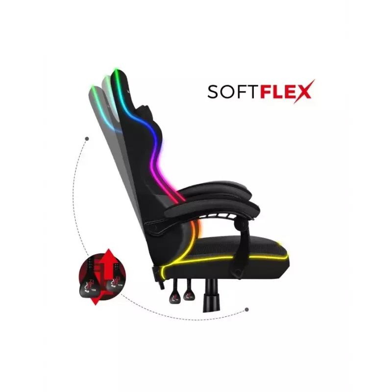 Žaidimų kėdė Huzaro FORCE 4.4 RGB Black – audeklinė prikimšta sėdynė, reguliuojamas atlošas, RGB apšvietimas, iki 130 kg