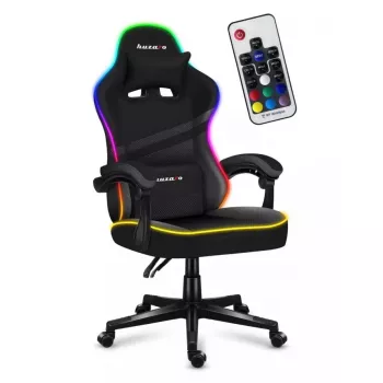 Žaidimų kėdė Huzaro FORCE 4.4 RGB Black – audeklinė prikimšta sėdynė, reguliuojamas atlošas, RGB apšvietimas, iki 130 kg