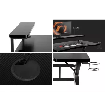 Gaming stalas Huzaro Hero 5.0 Black – tiesus aliumininis rėmas, anglies pluošto stalviršis 1200×600 mm