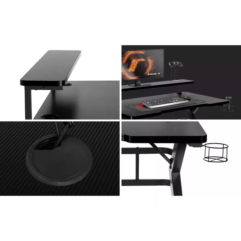 Gaming stalas Huzaro Hero 5.0 Black – tiesus aliumininis rėmas, anglies pluošto stalviršis 1200×600 mm