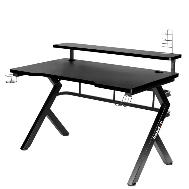 Gaming stalas Huzaro Hero 5.0 Black – tiesus aliumininis rėmas, anglies pluošto stalviršis 1200×600 mm