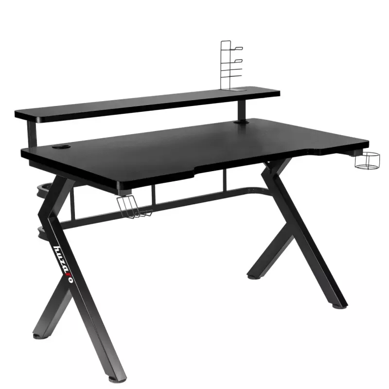 Gaming stalas Huzaro Hero 5.0 Black – tiesus aliumininis rėmas, anglies pluošto stalviršis 1200×600 mm