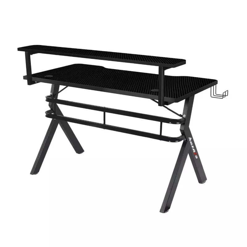 Gaming stalas Huzaro Hero 5.0 Black – tiesus aliumininis rėmas, anglies pluošto stalviršis 1200×600 mm