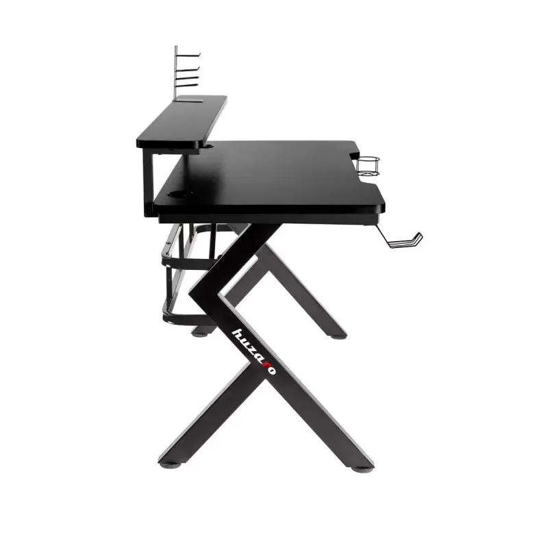 Gaming stalas Huzaro Hero 5.0 Black – tiesus aliumininis rėmas, anglies pluošto stalviršis 1200×600 mm