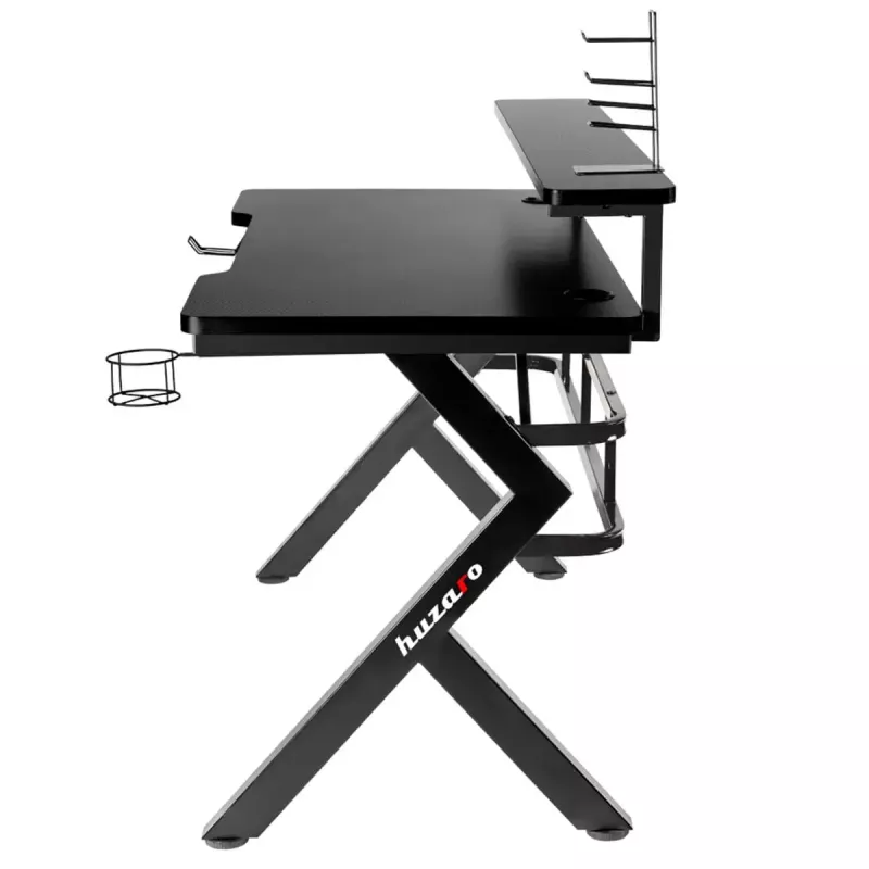 Gaming stalas Huzaro Hero 5.0 Black – tiesus aliumininis rėmas, anglies pluošto stalviršis 1200×600 mm