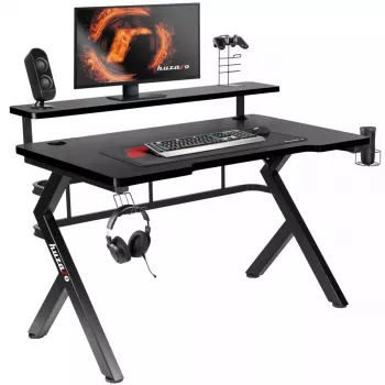 Gaming stalas Huzaro Hero 5.0 Black – tiesus aliumininis rėmas, anglies pluošto stalviršis 1200×600 mm